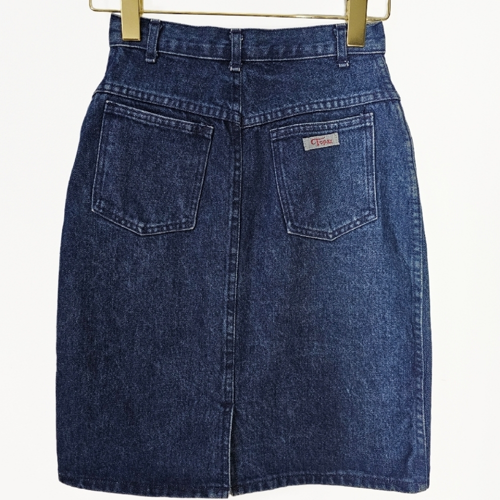 80s Vintage ♥︎ TOPAZ ♥︎ Preppy Knee Length A-Line High Waist Jean Skirt Size "0"